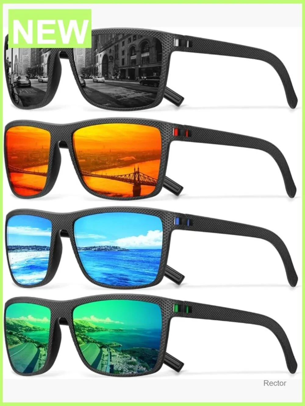 Square Polarized Sunglasses Men Vintage Driving